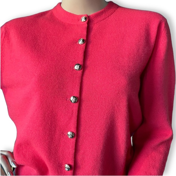 Pringle 60s Vintage Cropped Cardigan Sweater Coral Pink Wool NOS Pinup S XS M - Picture 6 of 8